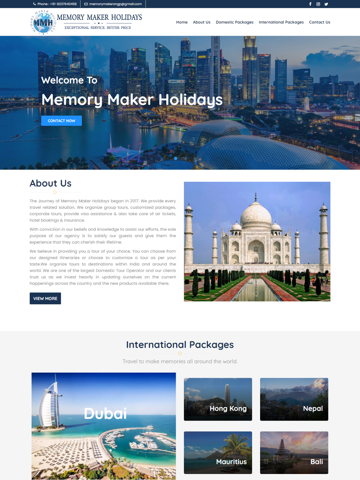 Web Design Portfolio for Memory Maker Holidays