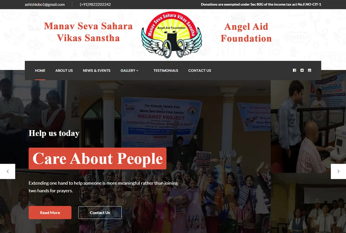 Web Design Project for Angel Aid India