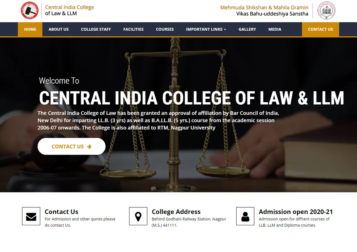 Website Redesign for Client Central India College Of Law - Lead Generation Integration