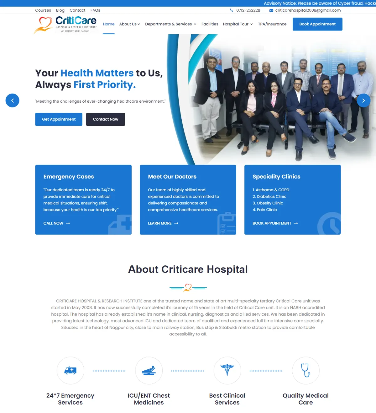 Web Design Project for Criticare Hospital